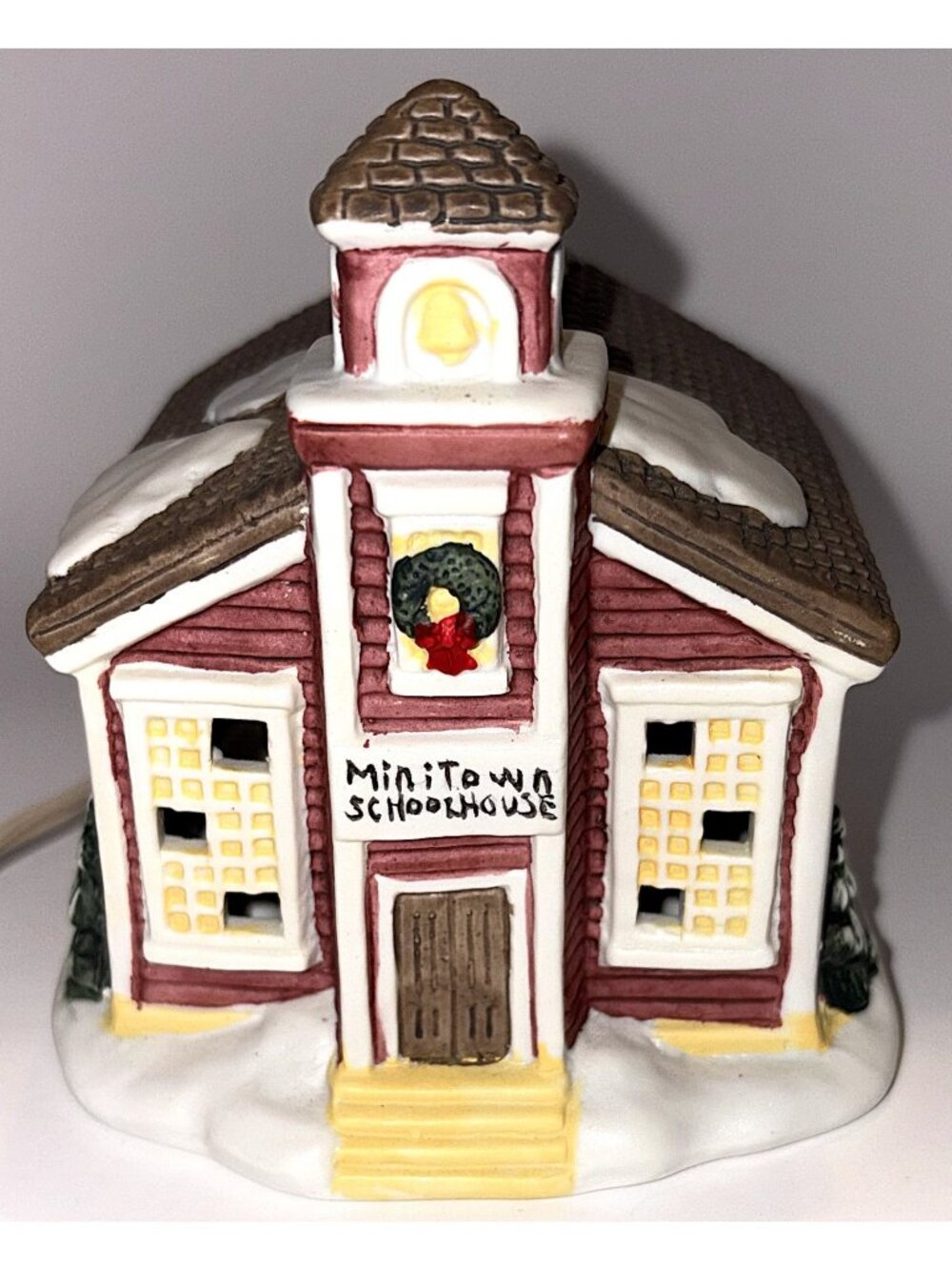 READVintage MiniTown USA Lighted Schoolhouse Collectible Hand-Painted Porcelain